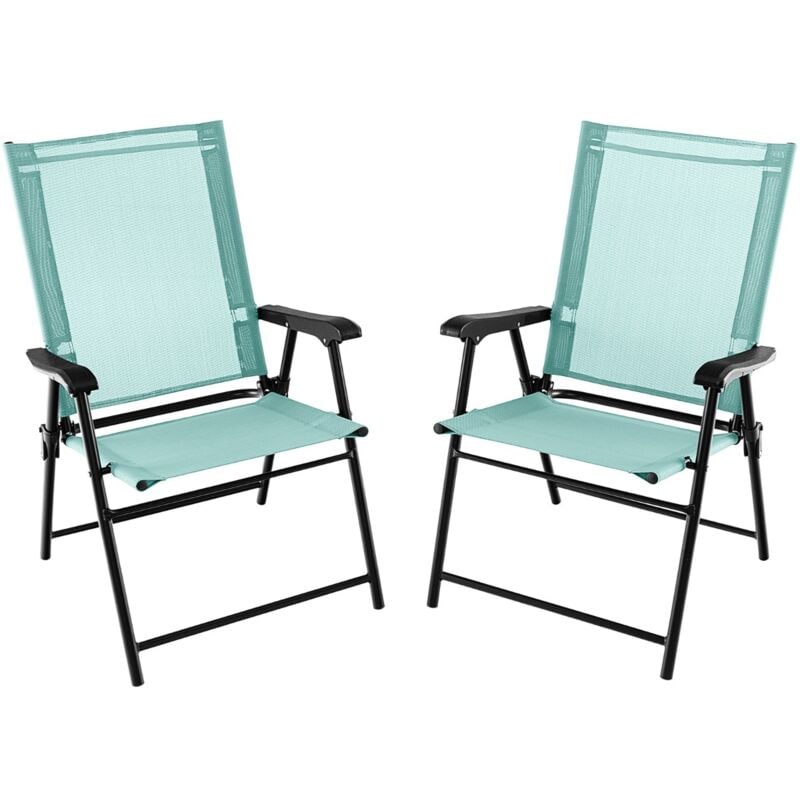 Lot de 2 Chaises de Jardin Pliables en Textilène Respirant Chaises de Camping avec Verrou de sécurité et Dossier Haut Vert Menthe design in