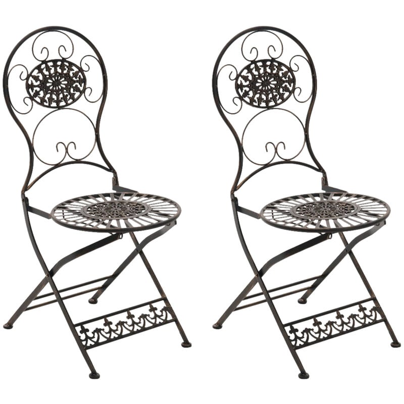 CLP - Lot de 2 Chaises de jardin pliables Mani en fer forgé Bronze