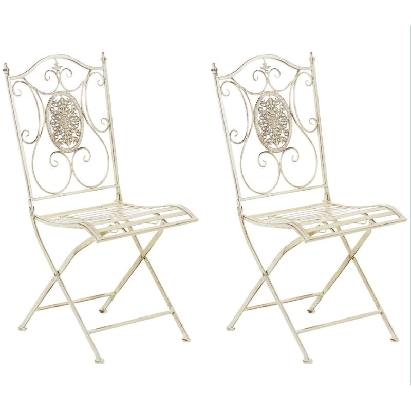 CLP - Lot de 2 chaises de jardin pliables Sibell en fer Crème antique