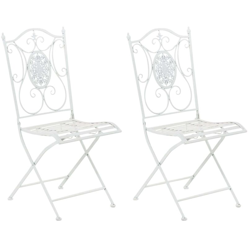 CLP - Lot de 2 chaises de jardin pliables Sibell en fer Blanc