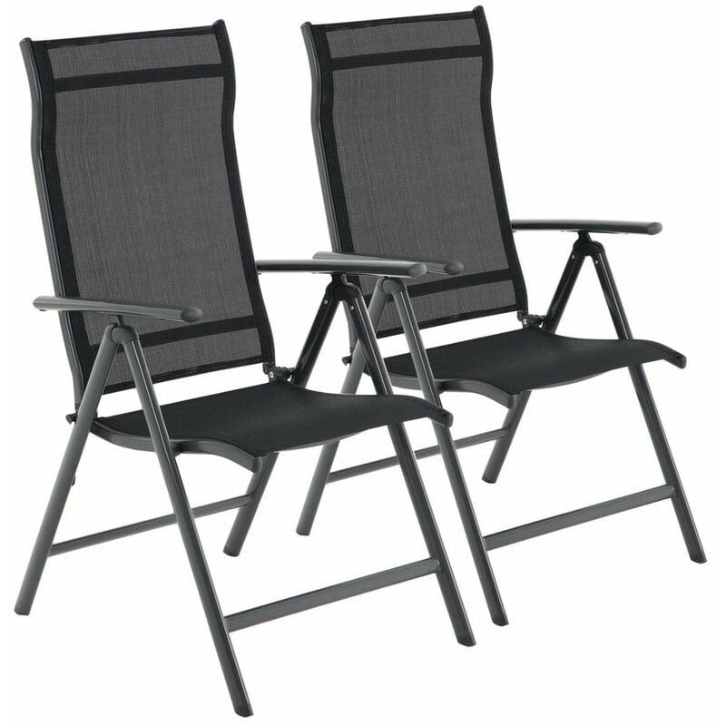 Lot de 2 chaises de jardin pliables sièges d'extérieur cadre en aluminium robuste dossier réglable sur 8 positions charge 150 kg noir - Noir
