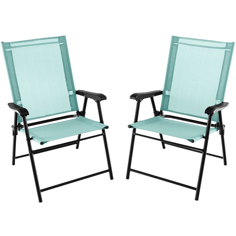 Lot de 2 Chaises de Jardin Pliables Textilène Respirant Camping Verrou Sécurité Dossier Haut Vert Menthe CW26747