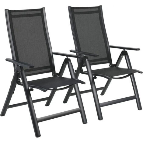 Lot de 2 chaises de jardin pliantes de luxe – Aluminium à dossier haut, réglables en 7 positions avec accoudoirs, chaises de camping respirantes et pliables
