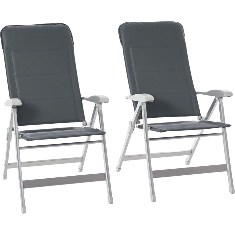 Outsunny - Lot de 2 chaises de jardin pliantes dossier haut inclinable multipositions accoudoirs tétière alu. oxford déperlant gris