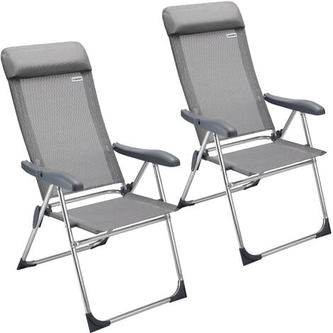 Lot de 2 chaises de jardin pliantes en aluminium avec accoudoirs Dossier haut réglable en 7 positions Chaises de camping