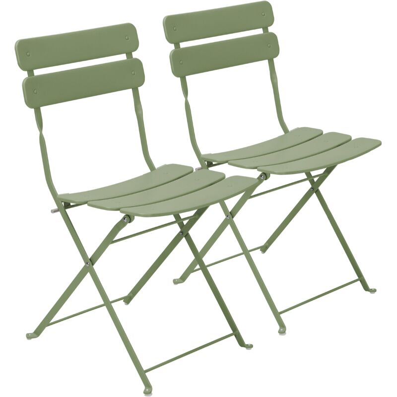 Lot de deux chaises pliantes en acier vert tilleul