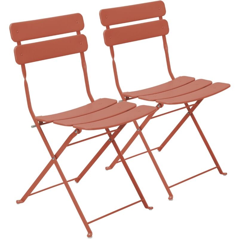 Lot de deux chaises pliantes en acier terracotta