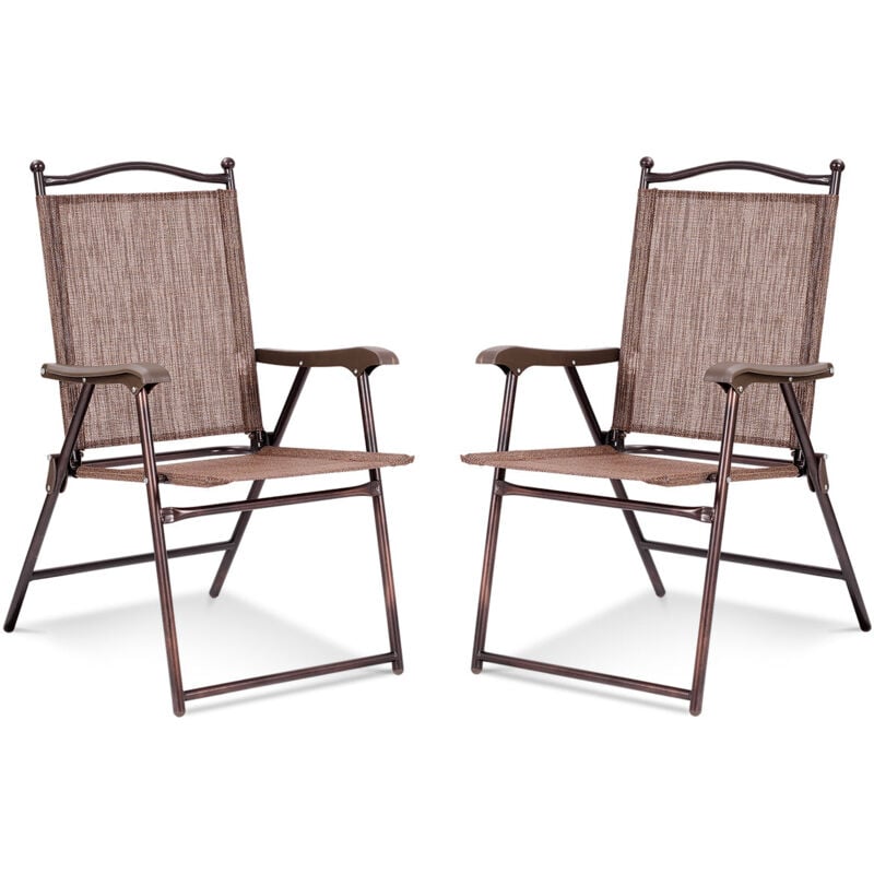 Lot de 2 chaises de jardin pliantes en textilène & métal fauteuil jardin avec accoudoirs dossier pour plage camping café - Métal
