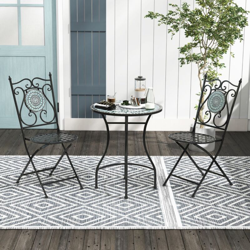 Lot de 2 Chaises de Jardin Pliantes Métal Dossier Décoratif Mosaïque Antidérapantes Int/Ext CW60511