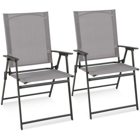 Lot de 2 Chaises de Jardin Pliantes Textilène Métal Charge 150KG Verrouillage Sécurité Gris CW35385