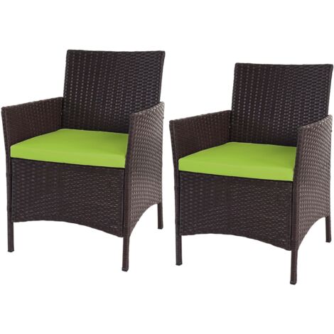 Lot de 2 chaises de jardin poly-rotin marron chiné coussins verts 040000469