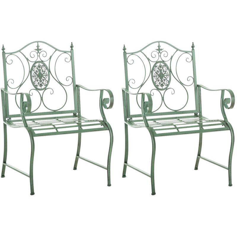 Ensemble de 2 chaises de jardin Punjab avec des accoudoirs verts anciens