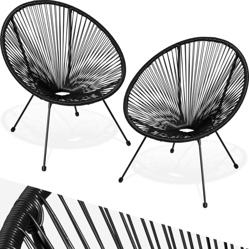 Lot de 2 chaises de jardin pliantes Design rétro dans le style acapulco Résistant aux intempéries et aux uv - noir