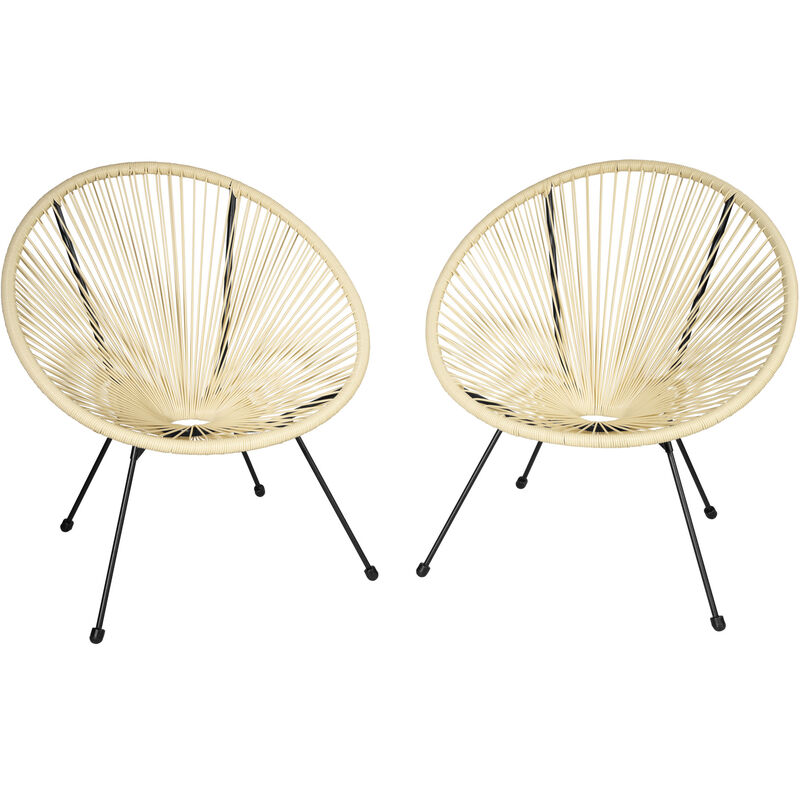 Lot de 2 chaises de jardin pliantes Design rétro dans le style acapulco Résistant aux intempéries et aux uv - beige