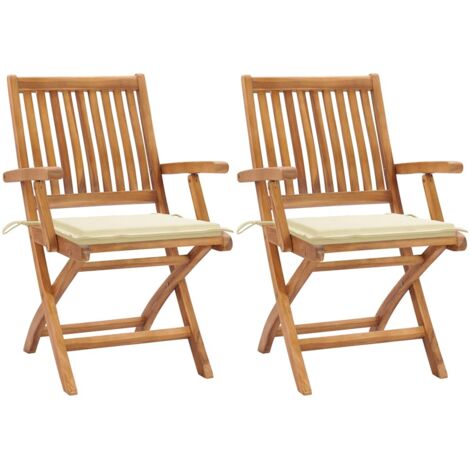 Lot de 2 Chaises de jardin Siège de Terrasse Fauteuil de jardin avec coussins crème Bois de teck massif DHNET6790774