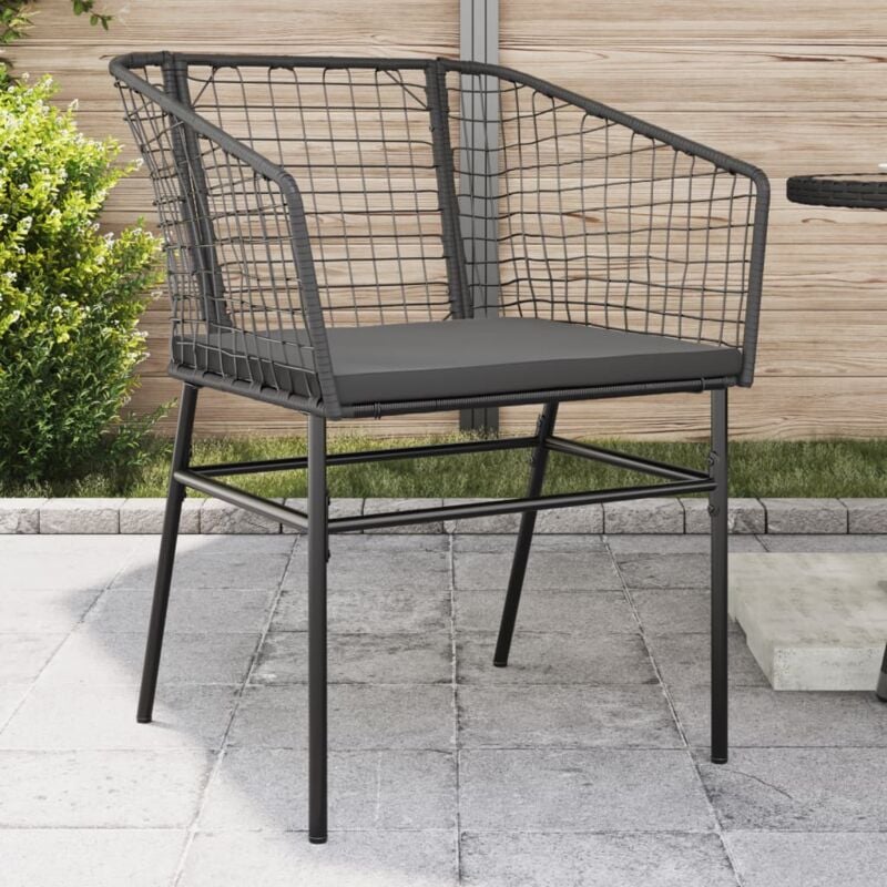 Chaises de jardin lot de 2 avec coussins noir résine tressée vidaXL