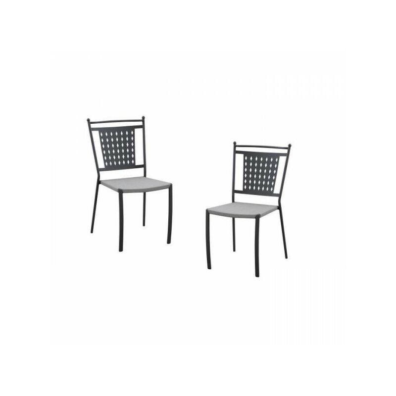 Lot de 2 chaises de jardin - Style zellige - Acier thermolaqué + Textilene - 50 x 59 x 91 cm