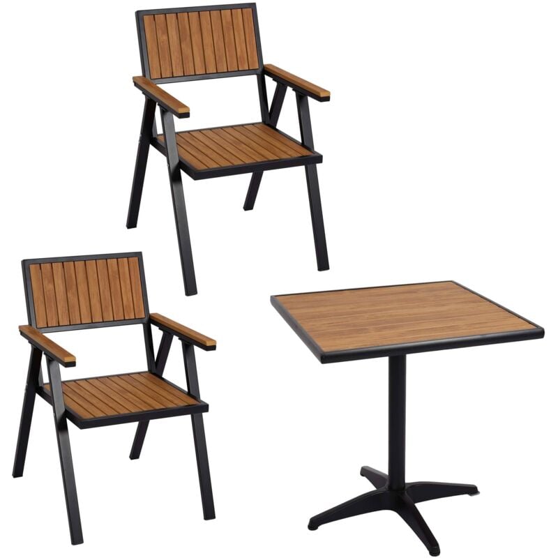 Jamais utilisé] Lot de 2 chaises de jardin + table de jardin HHG 861, chaise table, Outdoor, alu aspect bois, noir, teak