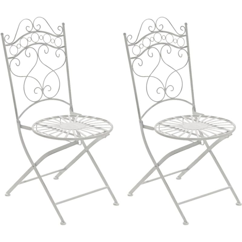 Lot de 2 chaises de jardin terrasse balcon design rustique en fer forgé blanc vieilli 100002862