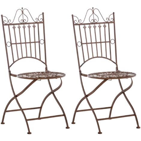 Lot de 2 chaises de jardin terrasse balcon pliable en métal marron vieilli 100003139