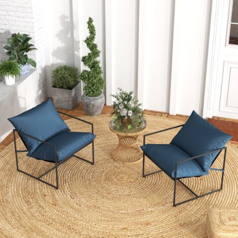 Lot de 2 Chaises de Jardin Textilène Antidérapantes 4 Coussins Cadre Métal Charge 150KG Int/Ext Bleu CW59058