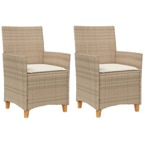 Lot de 2 Chaises de jardin，Chaise d'extérieur coussins beige résine tressée bois CFW3646429