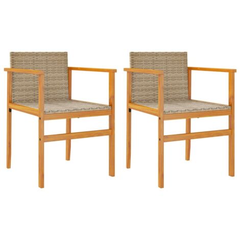 Lot de 2 Chaises de jardin，Chaise d'extérieur coussins beige résine tressée bois CFW6253512