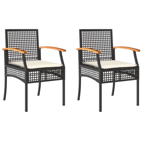Lot de 2 Chaises de jardin，Chaise d'extérieur coussins noir résine tressée acacia CFW2944112