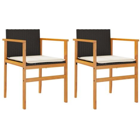 Lot de 2 Chaises de jardin，Chaise d'extérieur coussins noir résine tressée et bois CFW2066211