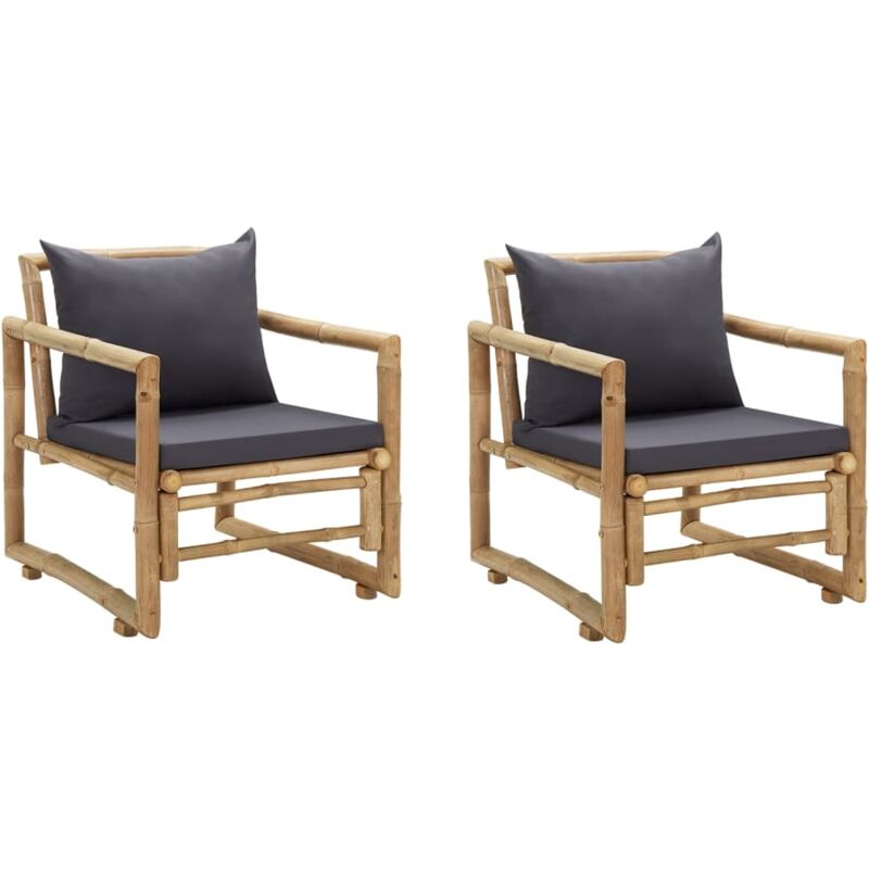 Lot de 2 Chaises de jardin,Siège de Terrasse Chaise d'extérieur avec coussins Bambou CFW597304