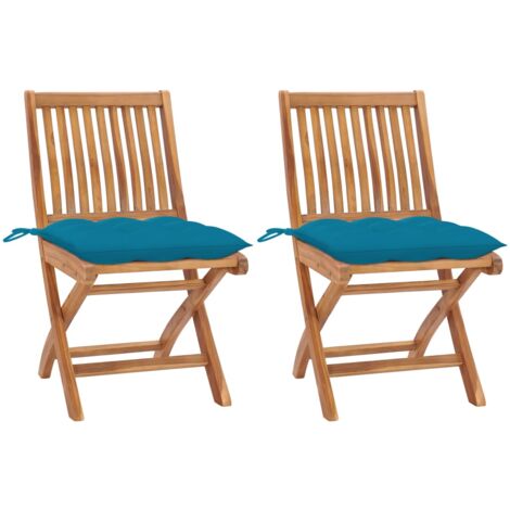 Lot de 2 Chaises de jardin，Siège de Terrasse  Chaise d'extérieur avec coussins bleu clair Teck massif CFW123215