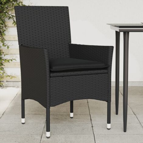 Lot de 2 Chaises de jardin，Siège de Terrasse  Chaise d'extérieur avec coussins noir résine tressée CFW578051
