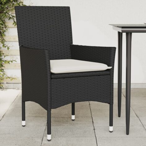Lot de 2 Chaises de jardin，Siège de Terrasse  Chaise d'extérieur avec coussins noir résine tressée CFW884832