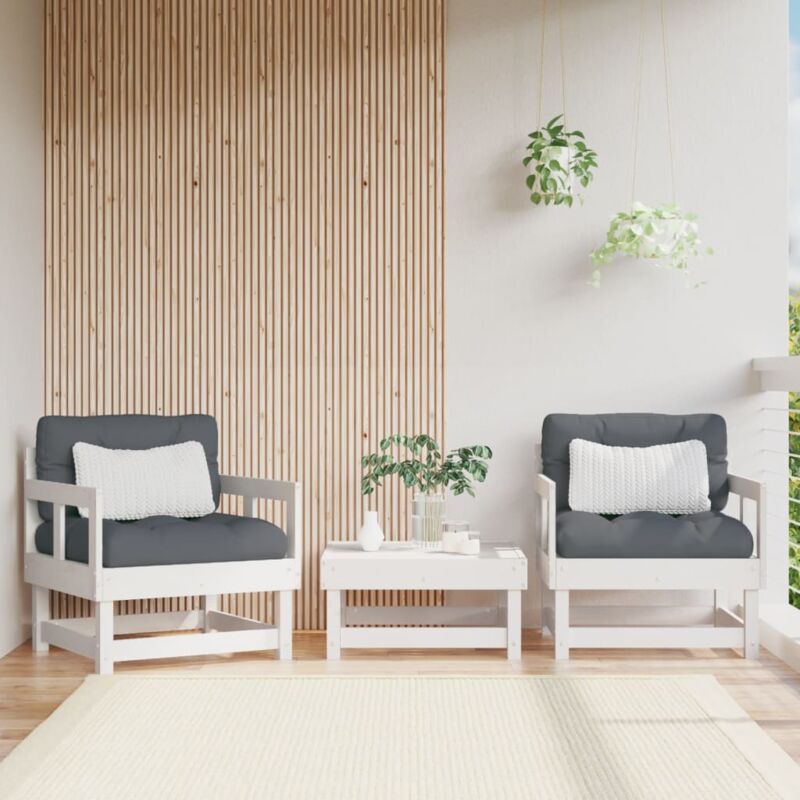 Lot de 2 Chaises de jardin,Siège de Terrasse Chaise d'extérieur blanc bois massif de pin CFW778734