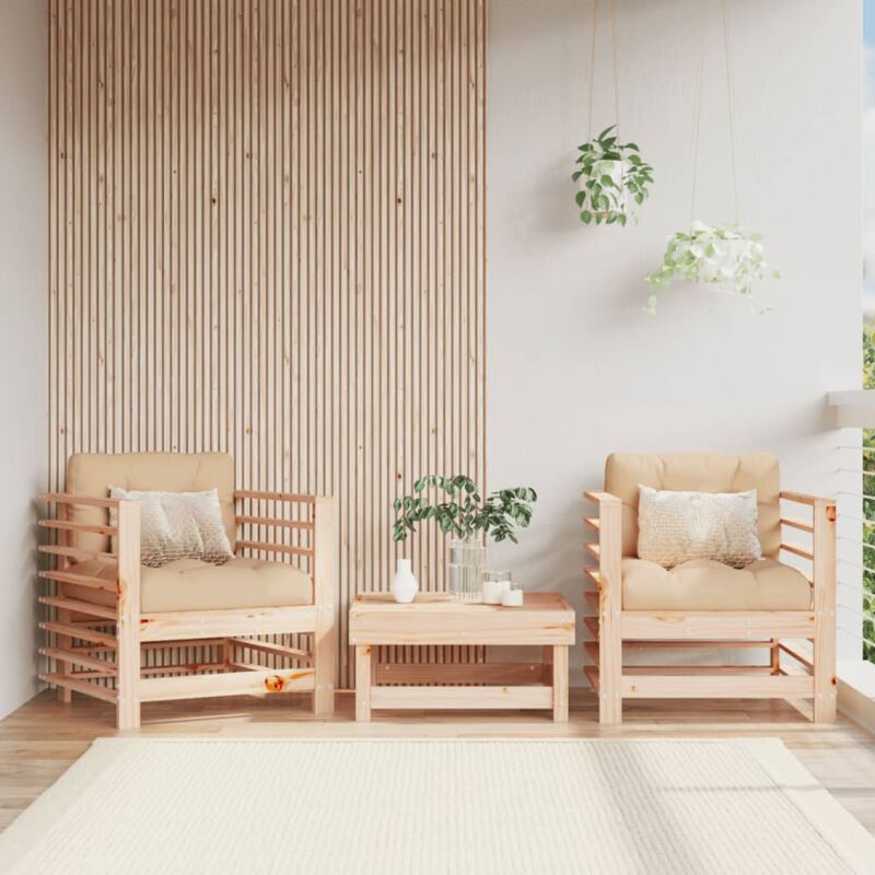 Design In - Lot de 2 Chaises de jardin,Siège de Terrasse Chaise d'extérieur bois massif de pin CFW882273