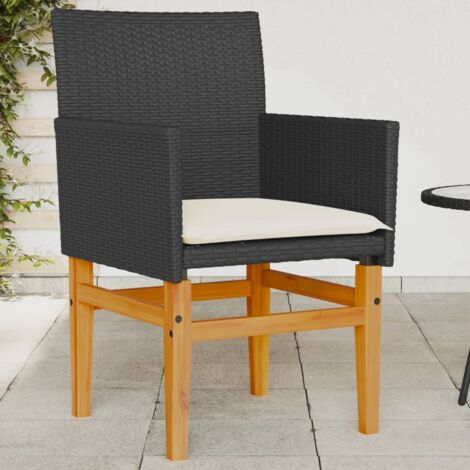 Lot de 2 Chaises de jardin，Siège de Terrasse  Chaise d'extérieur coussins noir résine tressée et bois CFW987303