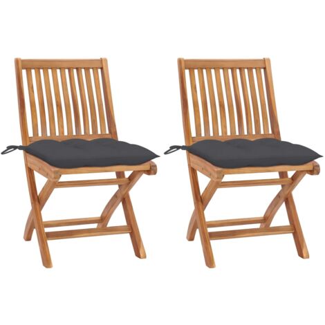 Lot de 2 Chaises de jardin，Siège de Terrasse  Chaise d'extérieur et coussins anthracite Bois de teck CFW882352