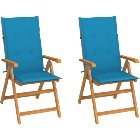 Lot de 2 Chaises de jardin，Siège de Terrasse  Chaise d'extérieur et coussins bleu Bois de teck CFW533403