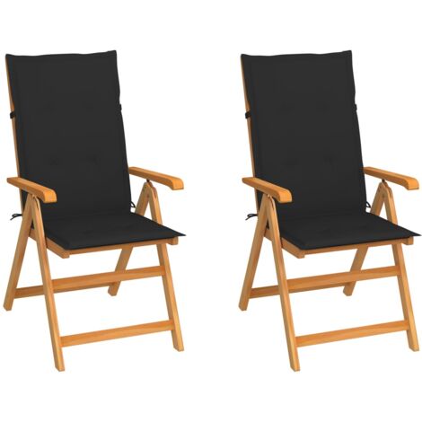 Lot de 2 Chaises de jardin，Siège de Terrasse  Chaise d'extérieur et coussins noir Bois de teck massif CFW170548