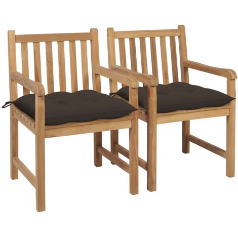 Lot de 2 Chaises de jardin，Siège de Terrasse  Chaise d'extérieur et coussins taupe Bois teck massif CFW883571
