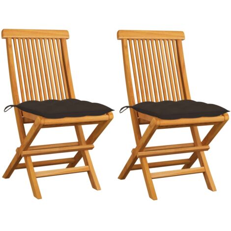 Lot de 2 Chaises de jardin，Siège de Terrasse  Chaise d'extérieur et coussins taupe Bois teck massif CFW950104