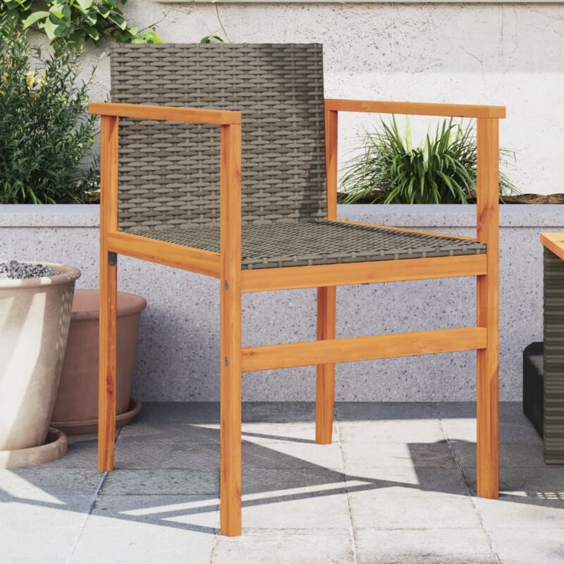 Lot de 2 Chaises de jardin,Siège de Terrasse Chaise d'extérieur gris résine tressée et bois massif CFW964407