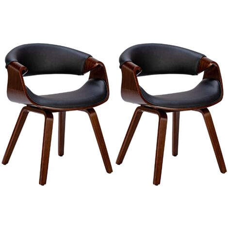 Lot de 2 chaises de la salle à manger design retro en structure en bois couleur noyer et assise en PVC noir 100001539