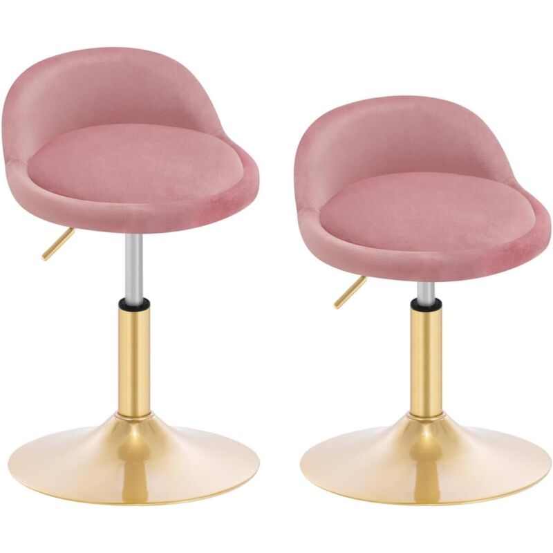 Lot de 2 Chaises de Maquillage Woltu en Velours + Métal - Tabouret Coiffeuse - Tabouret Pivotant Réglable en Hauteur 42,5-59 cm - Rose + Or