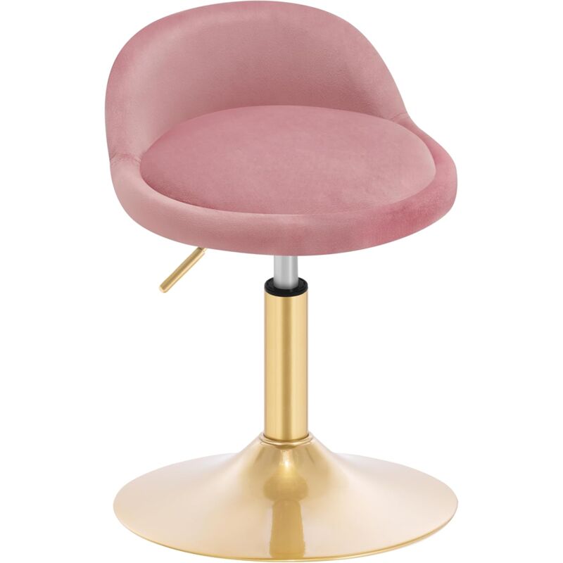 Woltu - Chaise de Maquillage en Velours + Métal - Tabouret Coiffeuse - Tabouret Pivotant Réglable en Hauteur 42,5-59 cm - Rose + Or