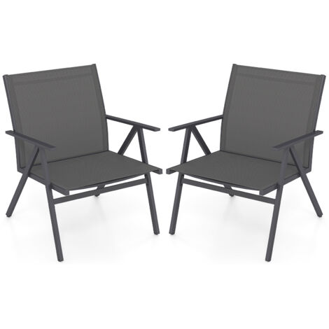 Lot de 2 Chaises de Patio, Fauteuils d'Extérieur avec Tissu en Maille Respirante et Cadre Métallique, Charge 160 kg pour Porche, Balcon