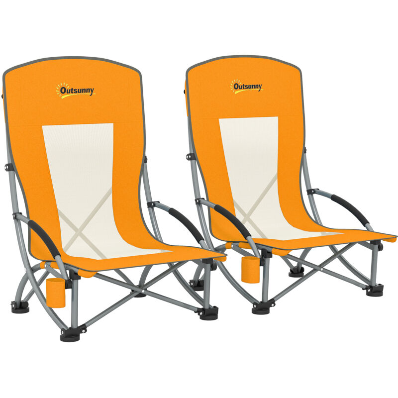 Lot de 2 chaises de plage - Outsunny - légère 2,7 kg - avec dossier en maille, sac de transport et porte-gobelet - orange