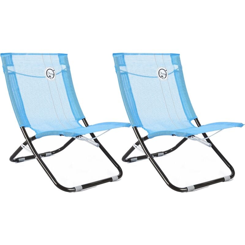 O'beach - Lot de 2 chaises de plage pliables Dimensions : 58 x 47 x 61 cm - Bleu