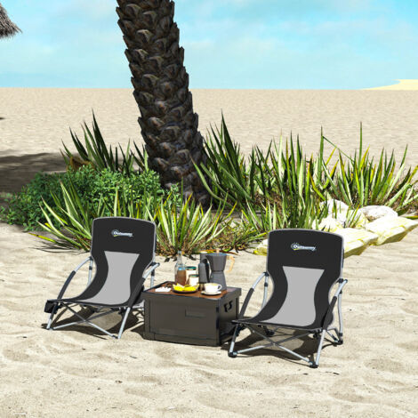 Lot de 2 chaises de plage pliable chaises camping pliante légère sac de transport porte-gobelet 58 x 55 x 62 cm noir