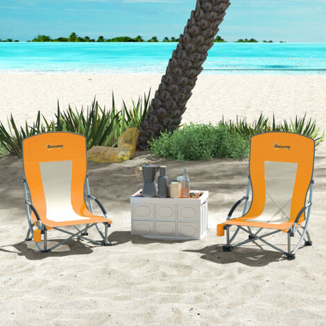 Lot de 2 chaises de plage pliable chaises camping pliante légère sac de transport porte-gobelet 70 x 58 x 79 cm orange